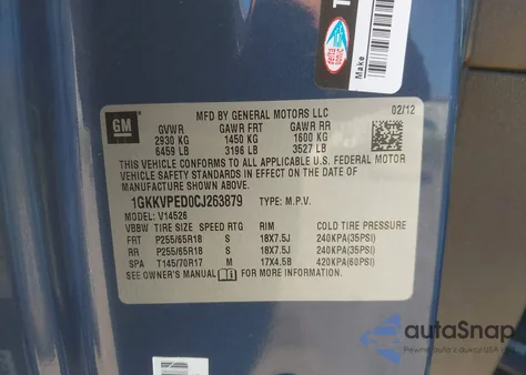 2012 GMC Acadia Sle from USA, damaged, VIN 1GKKVPED0CJ263879